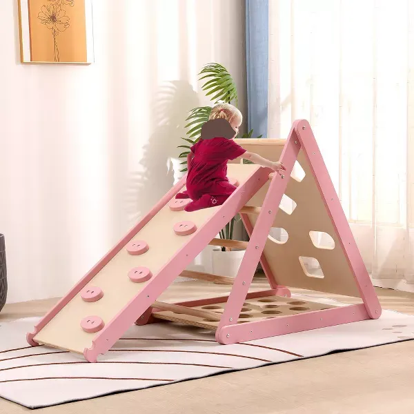 Funphix Pikler Climbing Set: Foldable Triangle and Slide Board – Pink, view 2