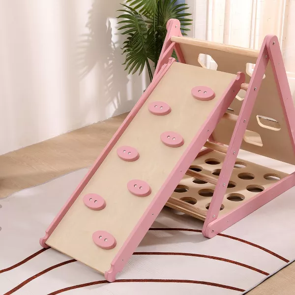 Funphix Pikler Climbing Set: Foldable Triangle and Slide Board – Pink, view 6