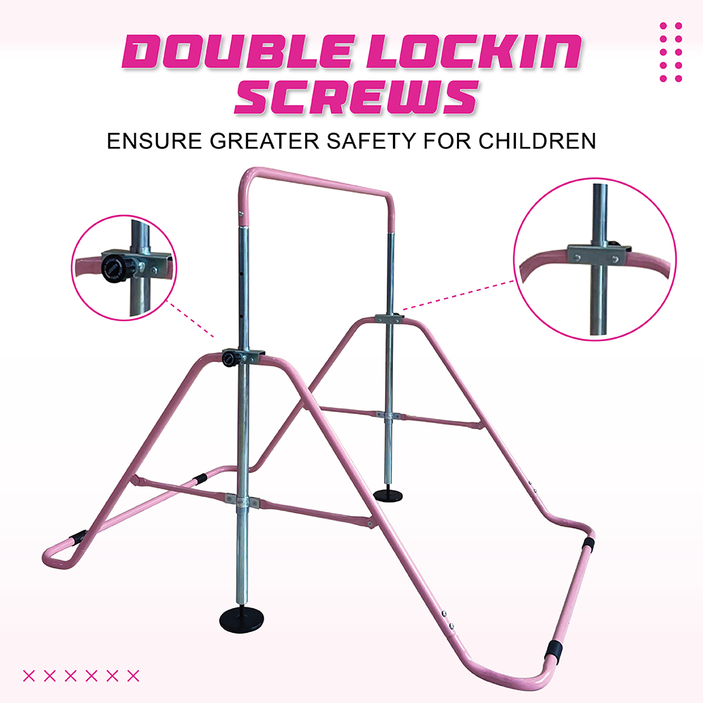 Funphix Pink Gymnastics Training Bar for Kids with 5 Height Adjustment Level, view 4
