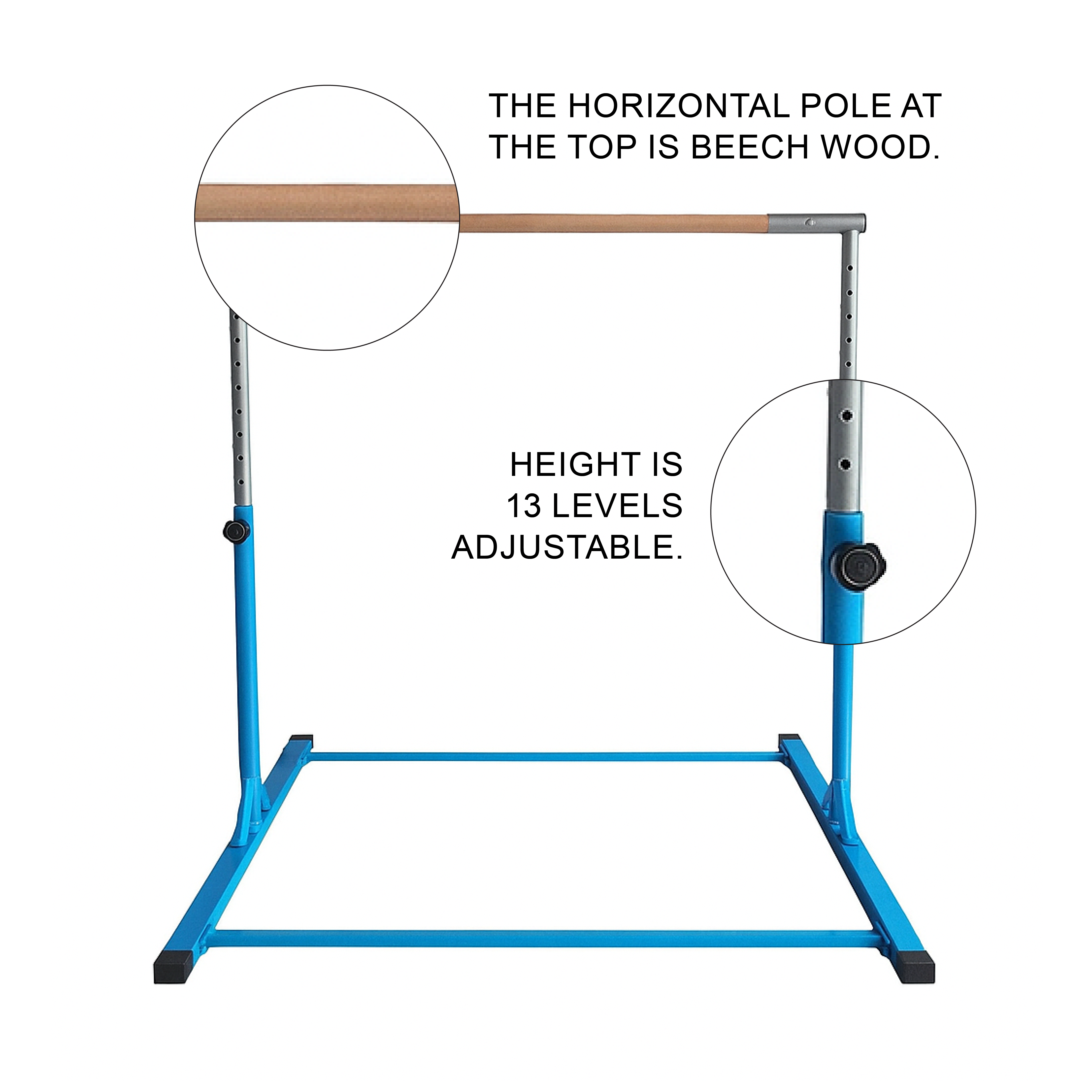 Funphix Premium Gymnastics Bar for Kid: Steel Construction with Beech Wood Horizontal Bar, view 3