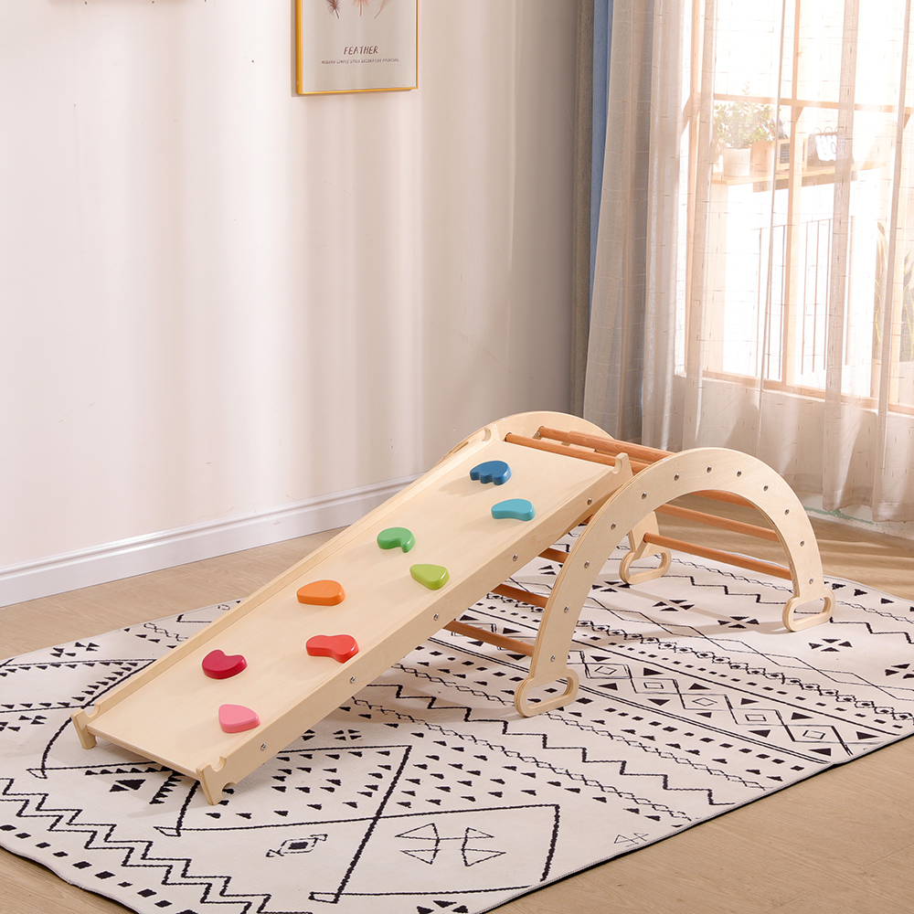 Funphix Indoor Triangle Climbing Toy Playground Playset with Triangular Ladder, Climber Bridge, and Half-Circle Ladder / Rocker, view 3