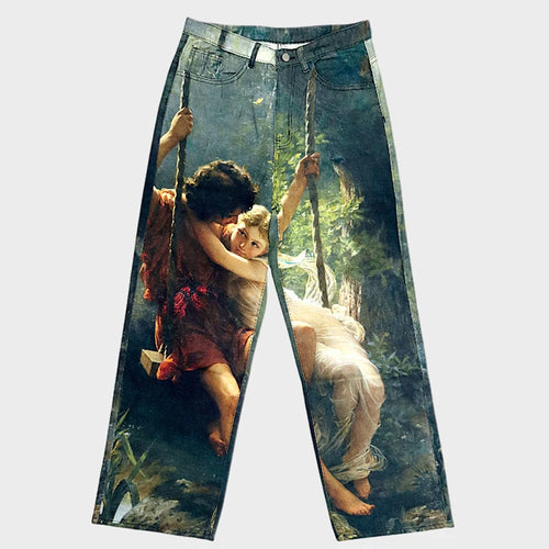 Galartsy Abstract Art Print Baggy Jeans