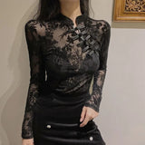 Galartsy Black Lace Sheer Turtleneck Top, view 4