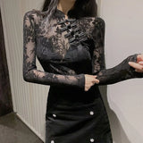 Galartsy Black Lace Sheer Turtleneck Top, view 5