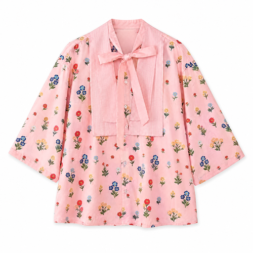 Galartsy Floral Patchwork Tie-Up Shirt