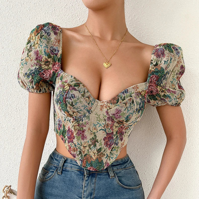 Galartsy Floral Tapestry Corset Top