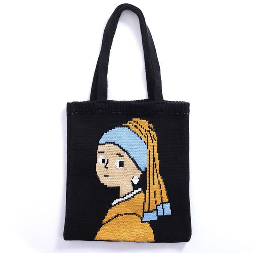 Galartsy Girl with a Pearl Earring knitted tote bag