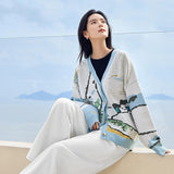 Galartsy Green Wheat Field with Cypress Abstract Cardigan, view 4