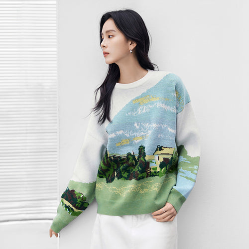 Galartsy Green Wheat Field with Cypress Sweater
