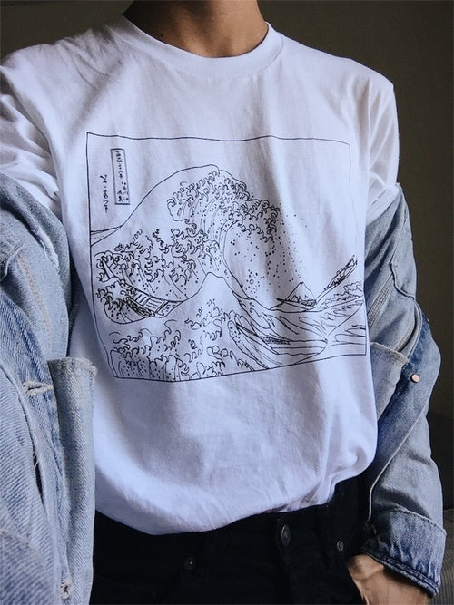Galartsy Hokusai Wave Line art T-shirt