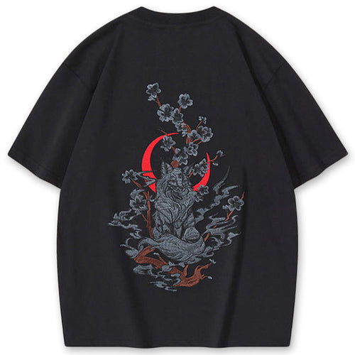 Galartsy Moonlight Kitsune Embroidered T-shirt