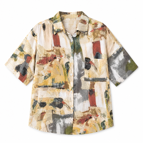 Galartsy Oil Painting Inspired Button-Up Blouse