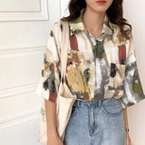 Galartsy Oil Painting Inspired Button-Up Blouse, view 3