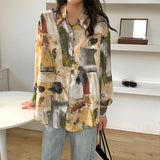 Galartsy Oil Painting Inspired Button-Up Blouse, view 4
