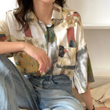 Galartsy Oil Painting Inspired Button-Up Blouse, view 5