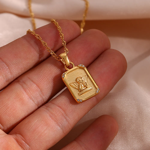 Galartsy Renaissance Angel Gold Plated Card Necklace