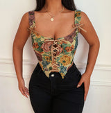 Galartsy Rococo Floral Lace Up Corset Top, view 6