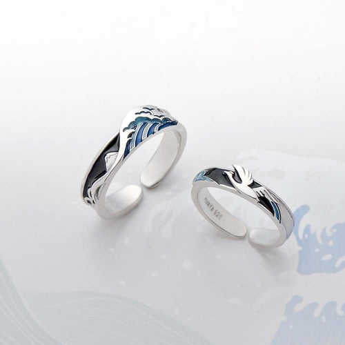 Galartsy The great wave off kanagawa couple rings