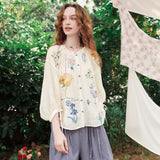 Galartsy Van Gogh Floral Lantern Sleeve Blouse, view 2