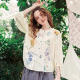Galartsy Van Gogh Floral Lantern Sleeve Blouse, view 3