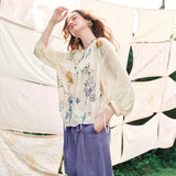 Galartsy Van Gogh Floral Lantern Sleeve Blouse, view 4
