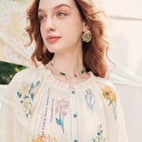 Galartsy Van Gogh Floral Lantern Sleeve Blouse, view 5