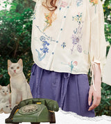 Galartsy Van Gogh Floral Lantern Sleeve Blouse, view 6