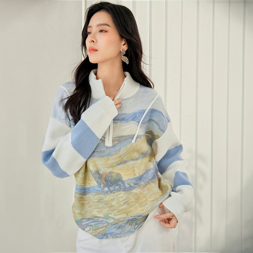 Galartsy Van Gogh Landscape Half Zip Sweater