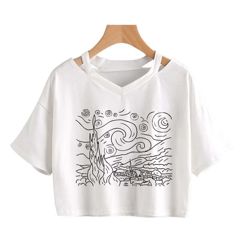 Galartsy Van Gogh line art Cropped t-shirts