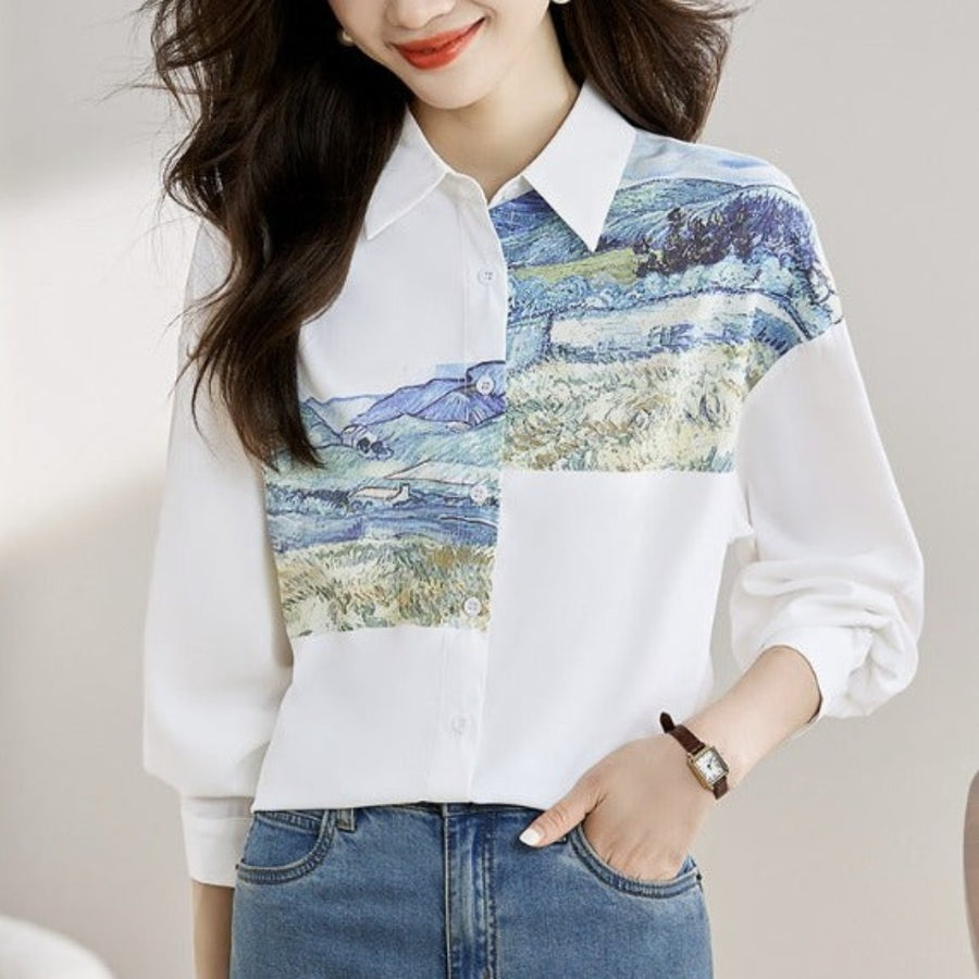 Galartsy Van Gogh Painting Button Up Blouse