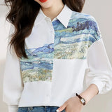Galartsy Van Gogh Painting Button Up Blouse, view 4
