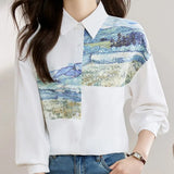 Galartsy Van Gogh Painting Button Up Blouse, view 5