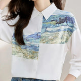 Galartsy Van Gogh Painting Button Up Blouse, view 6