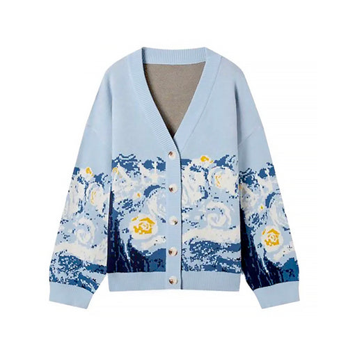 Galartsy Van Gogh Starry Night Knitted Cardigan sweater