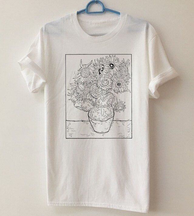 Galartsy Van Gogh Sunflowers outlines t-shirt
