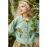 Galartsy Van Gogh sunflowers Puff Sleeve Knitted Cardigan, view 4