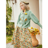 Galartsy Van Gogh sunflowers Puff Sleeve Knitted Cardigan, view 5