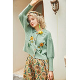 Galartsy Van Gogh sunflowers Puff Sleeve Knitted Cardigan, view 6
