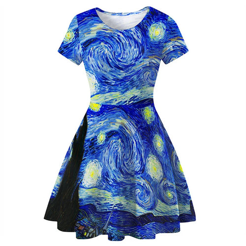 Galartsy Van Gogh The Starry Night Print Dress