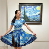 Galartsy Van Gogh The Starry Night Print Dress, view 3