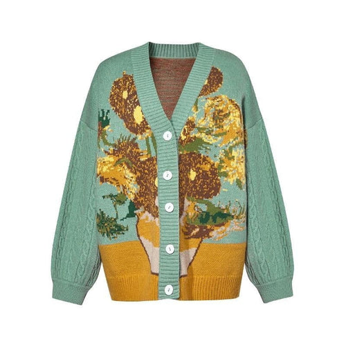 Galartsy Van Gogh Vintage Cardigan Knit Sweater