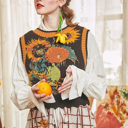Galartsy Van Gogh Vintage Waistcoat Cardigan