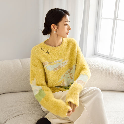 Galartsy Van Gogh Wheat Field Mohair Knit Sweater