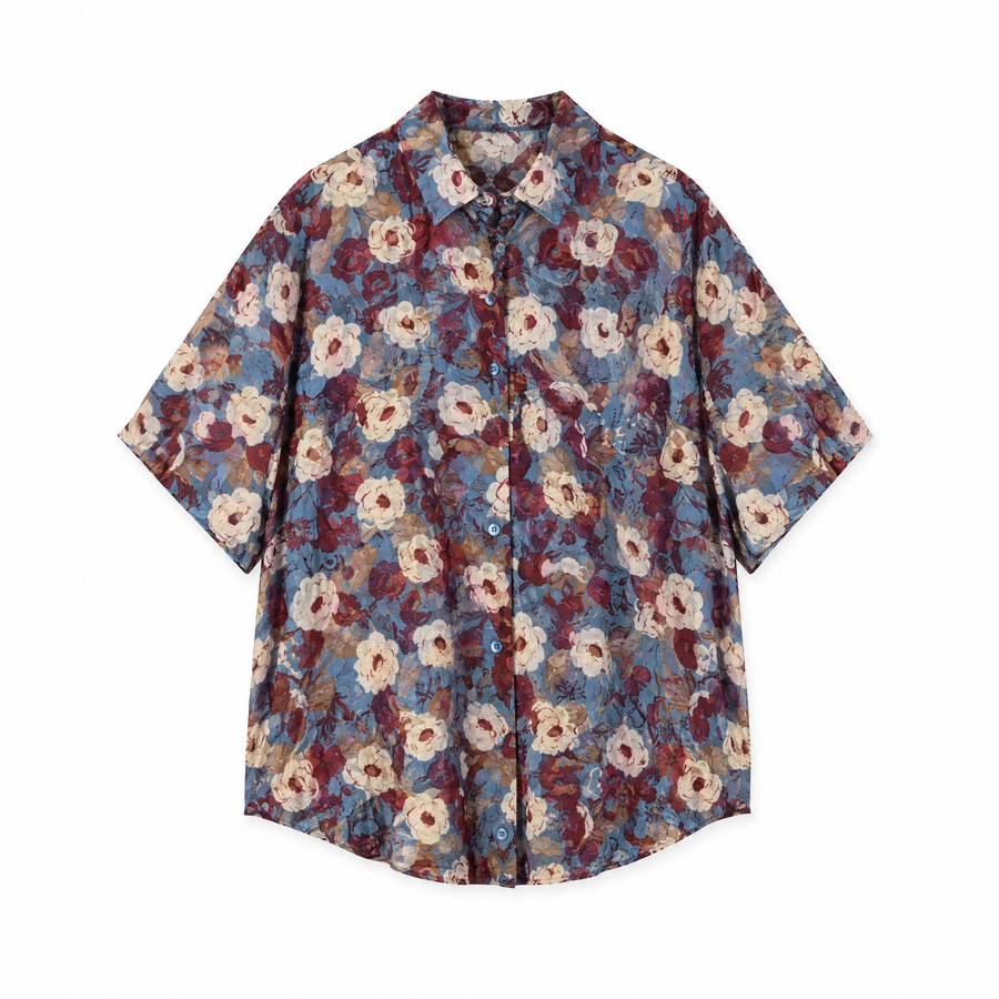 Galartsy Vintage Botanical Chiffon Blouse