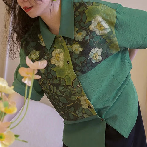 Galartsy Wild roses, Van Gogh Sleeve Shirt