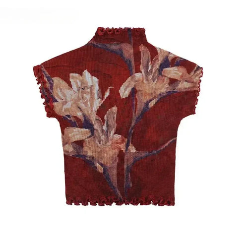 Galartsy Vintage Graphic Mock-Neck Crop Top