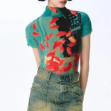 Galartsy Vintage Graphic Mock-Neck Crop Top, view 3