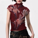 Galartsy Vintage Graphic Mock-Neck Crop Top, view 4
