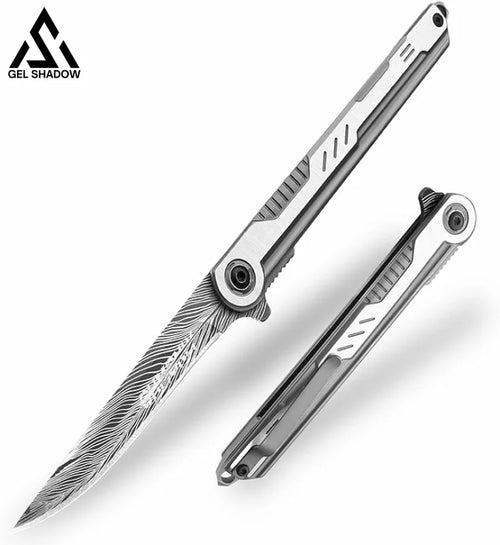 GELSHADOW 3.5 inch Pocket Knife with Clip and Feather Pattern Blade, EDC Knife for Outdoor-GS22