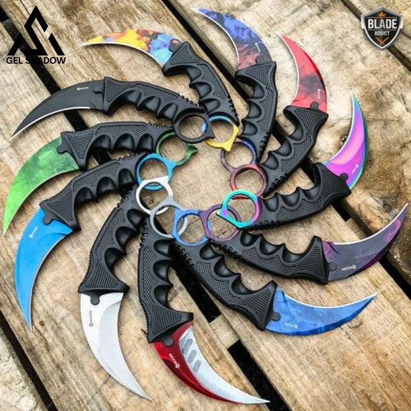 GELSHADOW 7.5" CSGO Combat Knife Fixed Blade Hawkbill Neck Doppler NEW-GS143